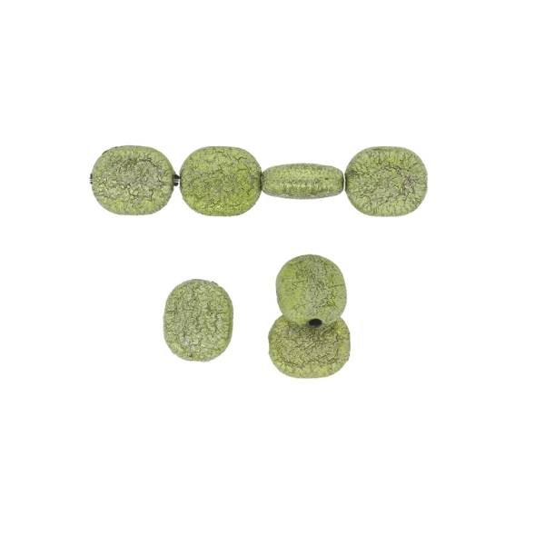 PLASTIC BEADS WITH COATING - STARDUST - FLAT OVAL - 13х10.5х5mm GREEN MILITARY (LIGHT) - 500g Hole-2.0mm (1080 pcs.)