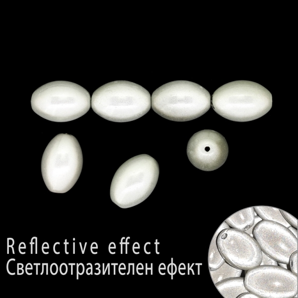 PLASTIC BEADS COVERED BY TRANSPARENT VARNISH - MIRACLE BEADS - OVAL - 17х12mm WHITE - 500g Hole-1.8mm (390 pcs.)