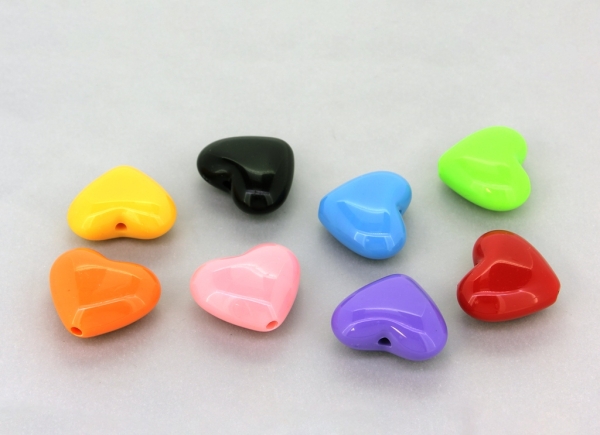 OPAQUE PLASTIC BEADS - HEART 02 - 20x24x10mm MIX - 50g Hole-2.8mm (17pcs.)