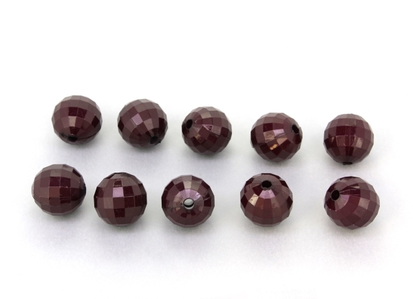 OPAQUE PLASTIC BEADS - BALL FACETED - 16mm BORDEAUX (DARK) ВА88 - 50g Hole-3.0mm (24pcs.)