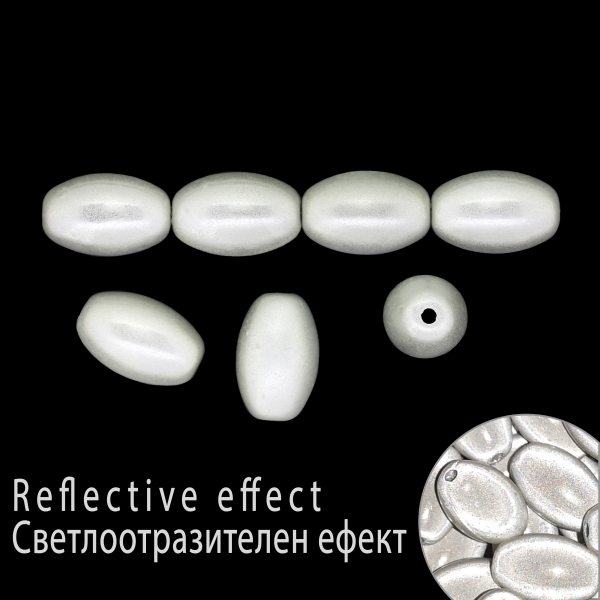 PLASTIC BEADS COVERED BY TRANSPARENT VARNISH - MIRACLE BEADS - OVAL - 18х12mm WHITE - 500g Hole-2.2mm (325 pcs.)