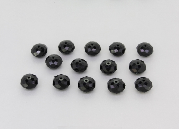 OPAQUE PLASTIC BEADS - WASHER FACETED - 8x13mm BLACK ВА01 - 50g Hole-1.5m (74pcs.)