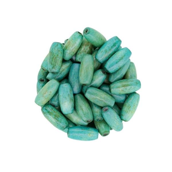 WOODEN BEADS - OVAL SHAPED - 15x7mm TURQUOISE GREEN - 50g (220pcs.) Hole-3.0mm