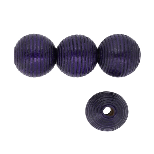 WOODEN BEADS - BALL WITH STRIPES - 19x21mm PURPLE (DARK) - 10pcs. Hole-3.0mm