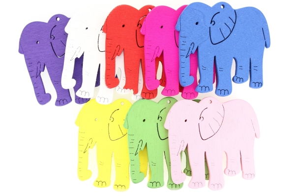 WOODEN FIGURES - ELEPHANT 01 - 62x60x4mm MIX - 5pcs. Hole-2.5mm