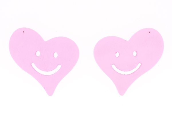 WOODEN FIGURES - HEART 01 SMILE - 56x48x4mm PINK - 5pcs. Hole-2.0mm