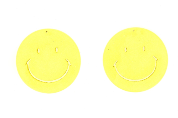 WOODEN FIGURES - CIRCLE SMILE 01 - 50x4mm YELLOW - 5pcs. Hole-2.0mm