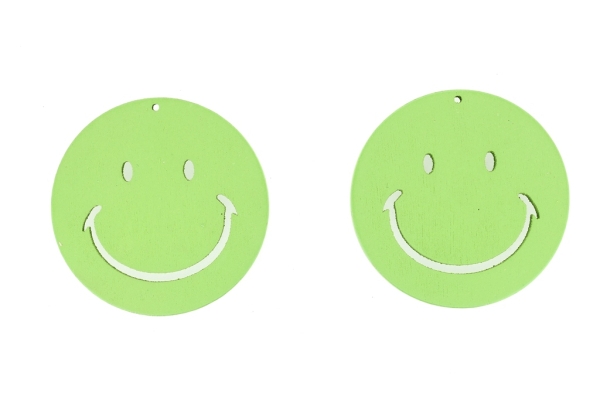 WOODEN FIGURES - CIRCLE SMILE 01 - 50x4mm GREEN - 5pcs. Hole-2.0mm