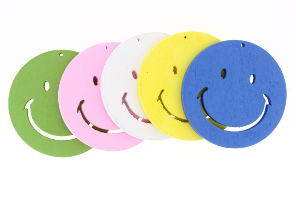 WOODEN FIGURES - CIRCLE SMILE 01 - 50x4mm MIX - 5pcs. Hole-2.0mm