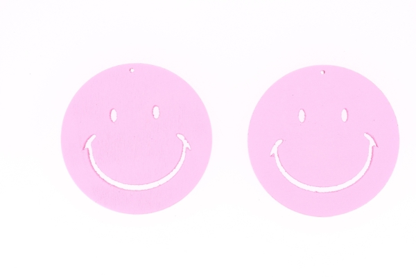 WOODEN FIGURES - CIRCLE SMILE 01 - 50x4mm PINK - 5pcs. Hole-2.0mm