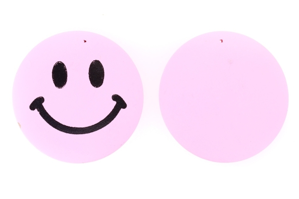 WOODEN FIGURES - CIRCLE SMILE 02 - 59x6mm PINK - 2pcs. Hole-2.5mm