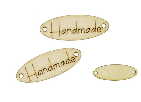 LASER CUT WOODEN FIGURES - ELLIPSE 35x13mm - HANDMADE - NATURAL - PACKAGE 100pcs. Hole-2.0mm 