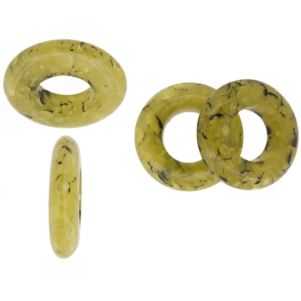 PLASTIC BEADS - NATURAL STONE IMITATION - AMBER - RING WITH HOLE 26mm - 55x13mm GREEN (LIGHT) AND BLACK - 50g (2pcs.)