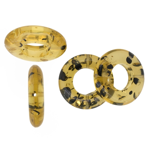 PLASTIC BEADS - NATURAL STONE IMITATION - AMBER - RING WITH HOLE 26mm - 55x13mm AMBER AND BLACK - 50g Hole-3.0mm (2pcs.)