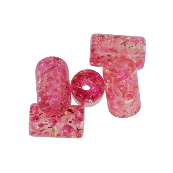 PLASTIC BEADS - NATURAL STONE IMITATION - AMBER - CYLINDER - 20x12mm MIX - CYCLAMEN AND PINK - 50g Hole-3.5mm (18pcs.)