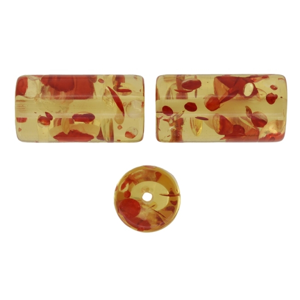 PLASTIC BEADS - NATURAL STONE IMITATION - AMBER - CYLINDER - 28x15mm AMBER (LIGHT) AND RED - 50g Hole-2.5mm (8pcs.)