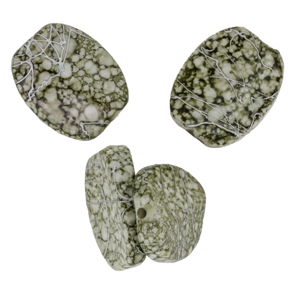 PLASTIC BEADS - NATURAL STONE IMITATION - MARBLE - IRREGULAR TILE 27x22x7mm GREEN AND WHITE - 50g Hole-2.5mm (16pcs.)