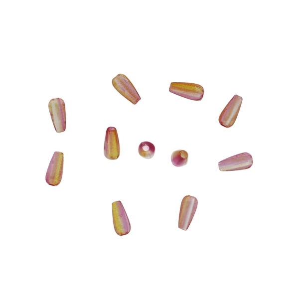 TRANSPARENT PLASTIC BEADS WITH AB COVER - DROP - 8x4mm PINK AND ORANGE (LIGHT) - 50g Hole-1.5mm (870pcs.)