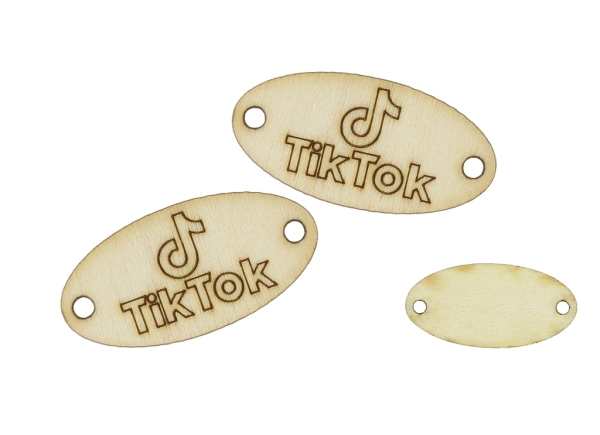 LASER CUT WOODEN FIGURES - ELLIPSE 30x15mm - TIKTOK 01 - NATURAL - 10pcs. Hole-2.0mm 