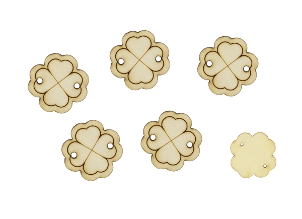 LASER CUT WOODEN FIGURES - CLOVER WITH CONTOUR 02 - 21x21mm NATURAL - 10pcs. Hole-1.5mm 