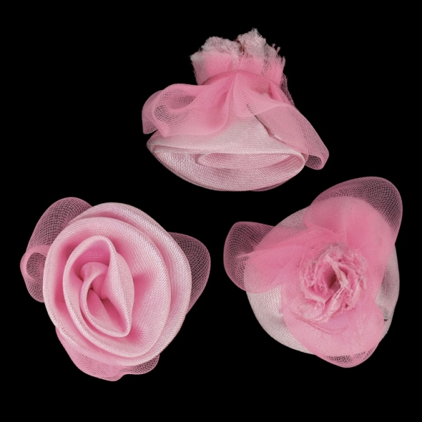 TEXTILE BEADS - SATIN AND ORGANZA - ROSE - 30mm PINK 181 AND PINK 005 - PACKAGE 50pcs.