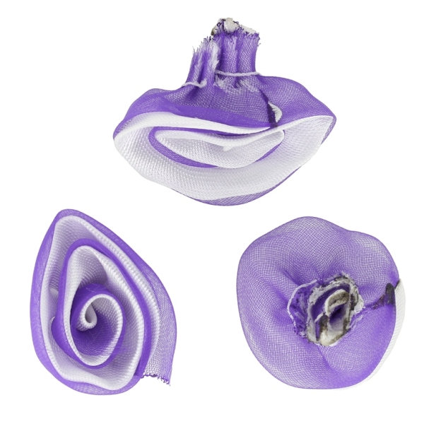 TEXTILE BEADS - SATIN AND ORGANZA - ROSE - 30mm WHITE 001 AND PURPLE (DARK) - PACKAGE 50pcs.