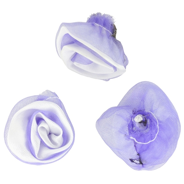 TEXTILE BEADS - SATIN AND ORGANZA - ROSE - 30mm WHITE 001 AND PURPLE - PACKAGE 50pcs.