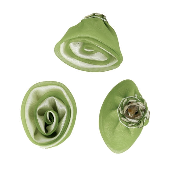 TEXTILE BEADS - SATIN AND ORGANZA - ROSE - 30mm IVORY (LIGHT) 008 AND GREEN MILITARY 061 - 10 pcs.