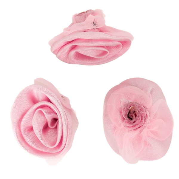 TEXTILE BEADS - SATIN AND ORGANZA - ROSE - 30mm PINK 181 AND PINK (LIGHT) 004 - PACKAGE 50pcs.