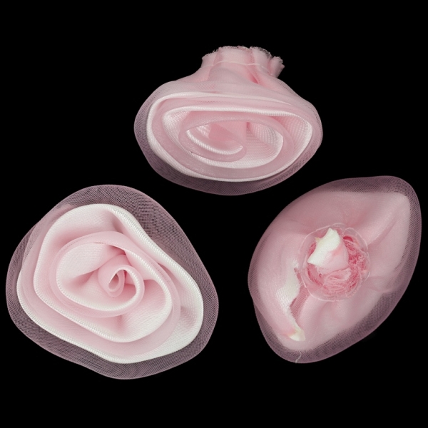 TEXTILE BEADS - SATIN AND ORGANZA - ROSE - 30mm WHITE 001 AND PINK 00 - PACKAGE 50pcs.