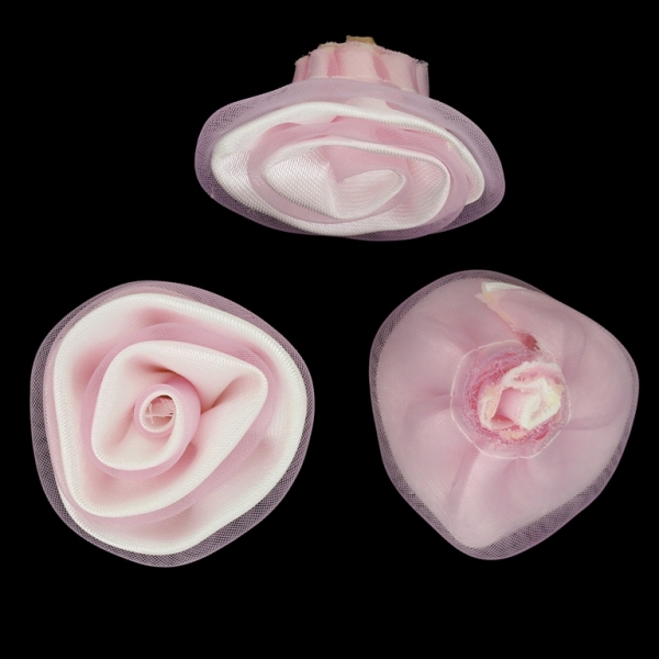 TEXTILE BEADS - SATIN AND ORGANZA - ROSE - 30mm WHITE 001 AND PINK (LIGHT) 00 - 10 pcs.