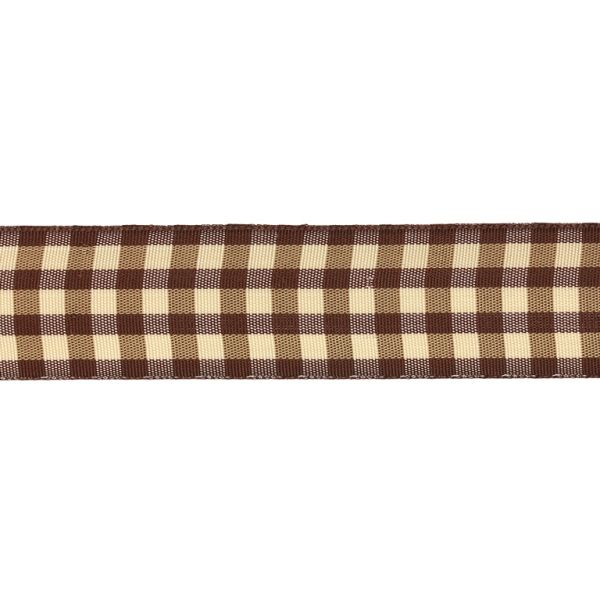 COUNTRY CHECK PATTERN RIBBON - 26mm BROWN AND BEIGE - PACKAGE 2x50yards(45m)