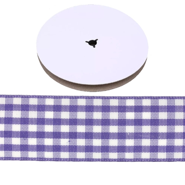 COUNTRY CHECK PATTERN RIBBON - 26mm PURPLE (LIGHT) AND WHITE - PACKAGE 2x50yards(45m)