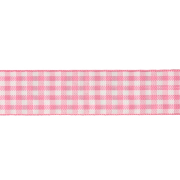 COUNTRY CHECK PATTERN RIBBON - 26mm PINK AND WHITE - PACKAGE 2x50yards(45m)