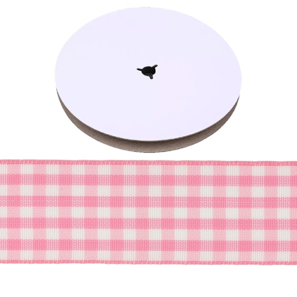 COUNTRY CHECK PATTERN RIBBON - 26mm PINK AND WHITE - PACKAGE 2x50yards(45m)