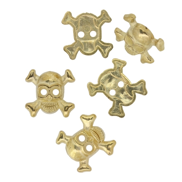 FOR SEWING - METALLIZED CCB BUTTON TYPE - SKULL WITH BONES 01 - 23x22x5mm GOLD COLOR 02 - 250g (250pcs.) Hole-2x3.0mm