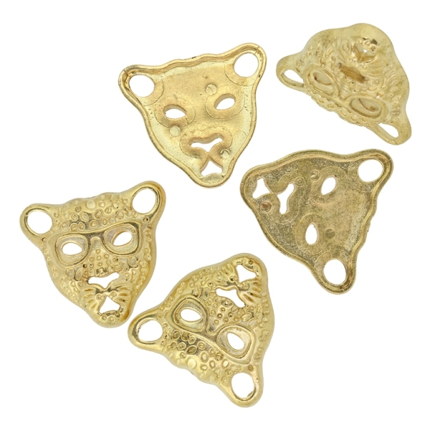 FOR SEWING - METALLIZED CCB - LEOPARD HEAD 02 - 29.5x27x6mm GOLD COLOR - 250g (170pcs.) Hole-2x(5.0x4.0mm)