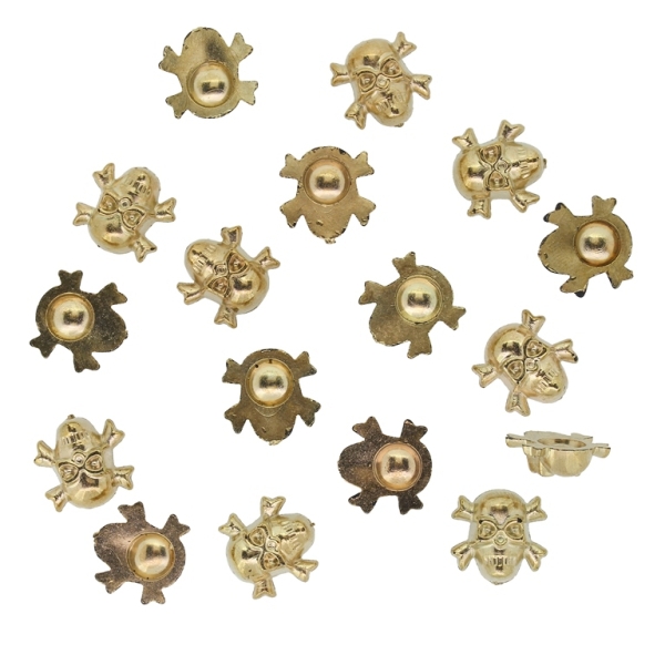 ADHESIVE BEADS - METALLIZED CCB - SKULL WITH BONES 01 - 12x12x4mm GOLD COLOR 03 - 20g (76pcs.)