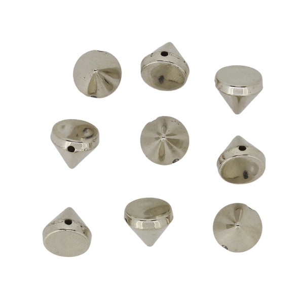 METAL PLATED PLASTIC / CCB BEADS - CONE - 10x8.5mm NICKEL - PACKAGE 500g Hole-1.5mm (1350pcs.)