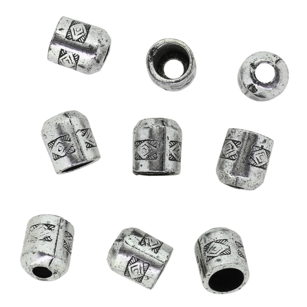 METAL PLATED PLASTIC / CCB BEADS - CYLINDER CAP RELIEF 01 - 9x11mm NICKEL (DARK) - PACKAGE 250g Hole-3.8mm (640pcs.)