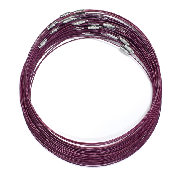 STRING WITH CLASP - STEEL CORD 1mm - NECKLACE - 145mm VIOLET (DARK) - PACKAGE 50pcs.