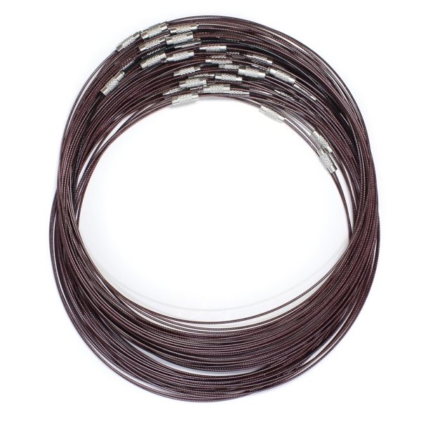 STRING WITH CLASP - STEEL CORD 1mm - NECKLACE - 145mm BROWN (DARK) - PACKAGE 50pcs.