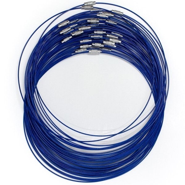 STRING WITH CLASP - STEEL CORD 1mm - NECKLACE - 145mm BLUE 19 - PACKAGE 50pcs.