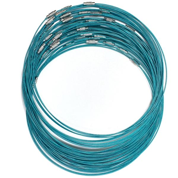 STRING WITH CLASP - STEEL CORD 1mm - NECKLACE - 145mm TURQUOISE (LIGHT) 09 - PACKAGE 50pcs.