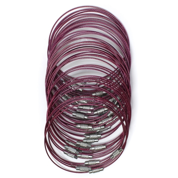 STRING WITH CLASP - STEEL CORD 1mm - BRACELET - 65mm VIOLET (DARK) - PACKAGE 50pcs.