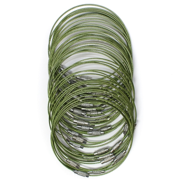 STRING WITH CLASP - STEEL CORD 1mm - BRACELET - 65mm GREEN (LIGHT) - PACKAGE 50pcs.