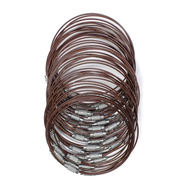 STRING WITH CLASP - STEEL CORD 1mm - BRACELET - 65mm BROWN - PACKAGE 50pcs.