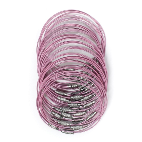 STRING WITH CLASP - STEEL CORD 1mm - BRACELET - 65mm PINK 06 - PACKAGE 50pcs.