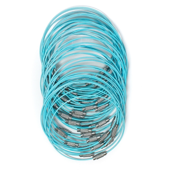 STRING WITH CLASP - STEEL CORD 1mm - BRACELET - 65mm BLUE (LIGHT) 24 - PACKAGE 50pcs.