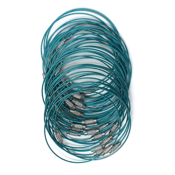 STRING WITH CLASP - STEEL CORD 1mm - BRACELET - 65mm TURQUOISE (LIGHT) 09 - PACKAGE 50pcs.